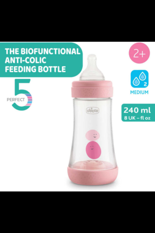 CHICCO | Perfect5 Bottle for Girls 2M+ - 240ML - Medium Flow - Silicone | 20223100040
