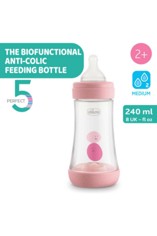 CHICCO | Perfect5 Bottle for Girls 2M+ - 240ML - Medium Flow - Silicone | 20223100040