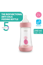 CHICCO | Perfect5 Bottle for Girls 2M+ - 240ML - Medium Flow - Silicone | 20223100040