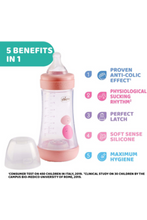 CHICCO | Perfect5 Bottle for Girls 2M+ - 240ML - Medium Flow - Silicone | 20223100040