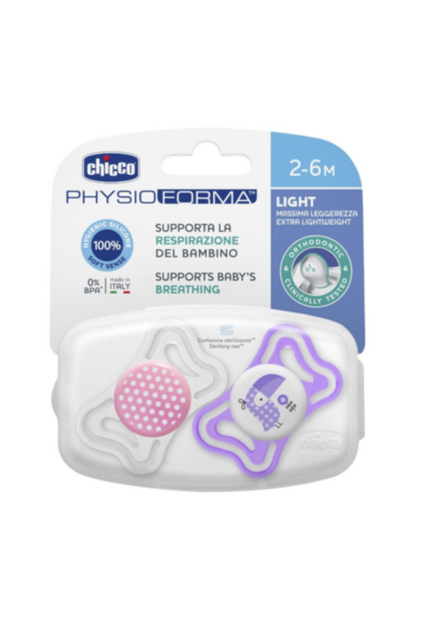 CHICCO | Silicone Soother Physio Light Girl 2-6M - 2PCS | 71031110000