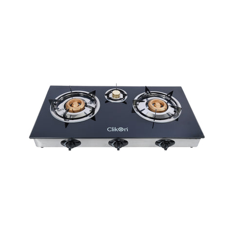 CLIKON | Triple Burner Glass Top Gas Stove | CK4279