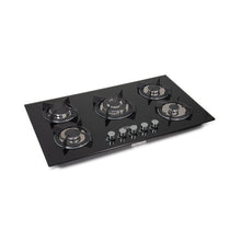 CLIKON | 5 Burner Stainless Steel Glass Top Gas Hob Premium Kitchen Cooktop | CK4297