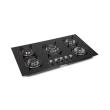 CLIKON | 5 Burner Stainless Steel Glass Top Gas Hob Premium Kitchen Cooktop | CK4297
