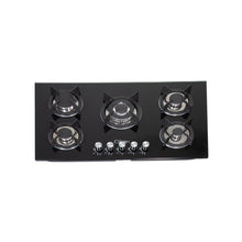 CLIKON | 5 Burner Stainless Steel Glass Top Gas Hob Premium Kitchen Cooktop | CK4297