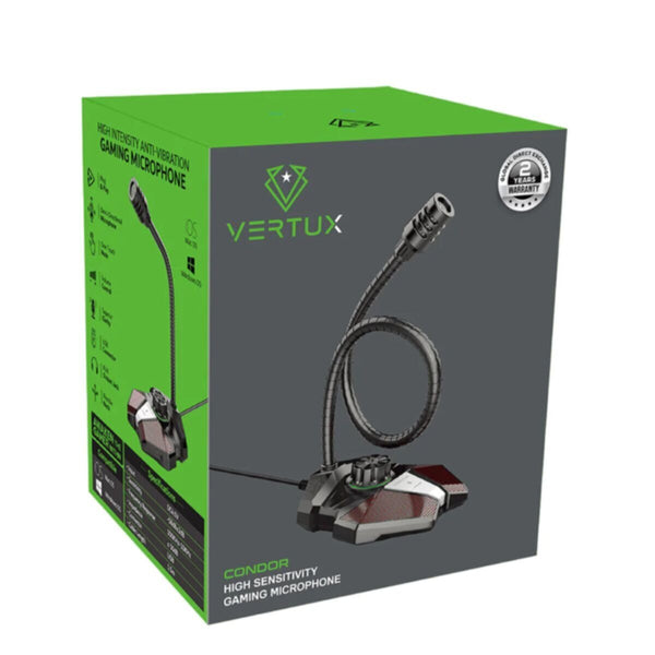 VERTUX | High Sensitivity Omni-Directional USB Gaming Microphone With Volume Control, Mute Button & 3.5MM Jack | CONDOR