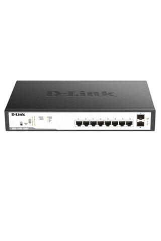 D-LINK | 10-Port 10/100/1000 Base-T Long Range 250m PoE+ Smart Switch with 8 PoE ports, 2 SFP ports, 96W PoE Power budget | DGS-F1100-10PS-E