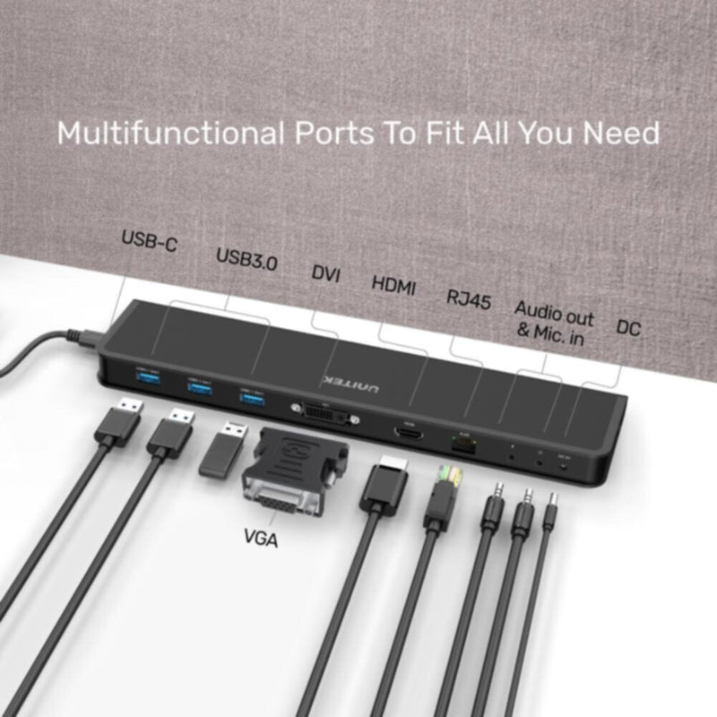 UNITEK | USB3.1 Universal Docking Station Black Color5V2A Power Adapter | D001A