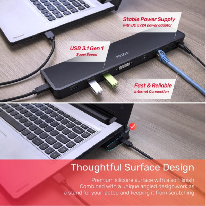 UNITEK | USB3.1 Universal Docking Station Black Color5V2A Power Adapter | D001A