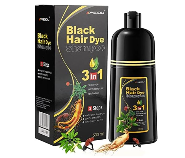 3 in 1 Instant Black Hair Deye Color Shampoo Easy To Use And Long Lasting, Organic Natural Fast Hair Dye, 100% Grey Coverage in Minutes for Women & Men | JPN7311