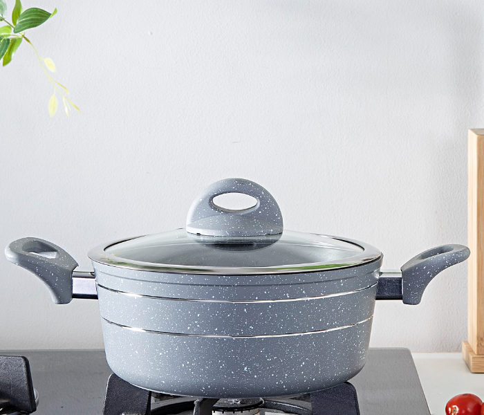 ROYALFORD | 30Cm Marble Smart Casserole With Glass Lid Grey | Rf9471