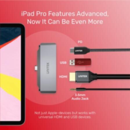 UNITEK | USB-C Hub For Ipad Pro & Other Type C Tablets Space Grey | D1034A