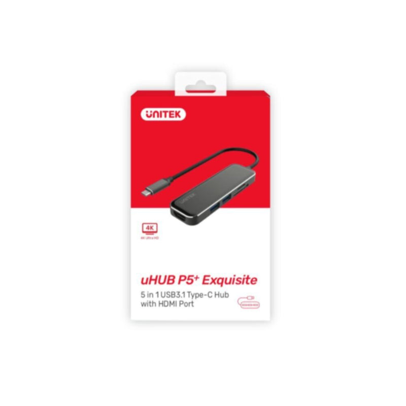 UNITEK |  5-in-1 USB3.1 Gen1 Type-C Hub (2*USB-A + HDMI + Card Reader), Space Grey+Black | D1036A