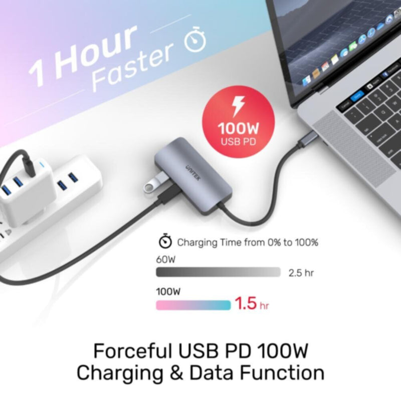 UNITEK |  5-in-1 USB3.1 Type-C Hub with MST (USB3.0 + 2*HDMI + VGA + PD 100W), Space Grey (Replaces Y-9116) | D1051A