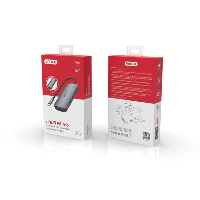 UNITEK |  5-in-1 USB3.1 Type-C Hub with MST (USB3.0 + 2*HDMI + VGA + PD 100W), Space Grey (Replaces Y-9116) | D1051A