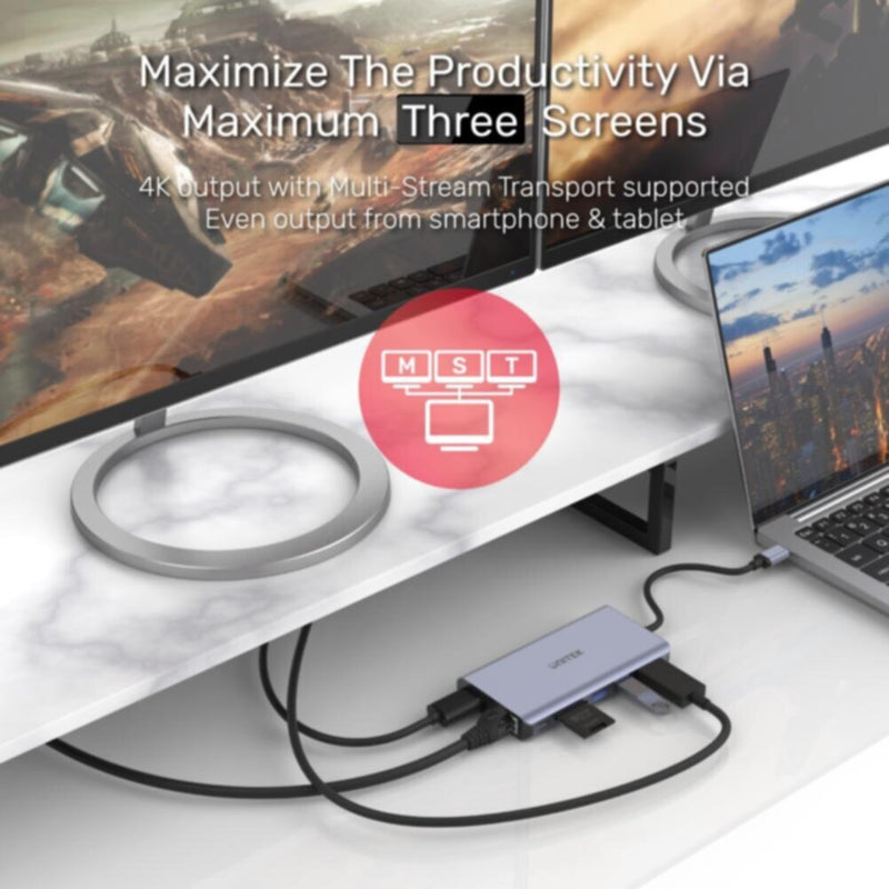 UNITEK |  USB3.1 Type-C Hub with MST (2*USB3.0 + HDMI + DP + RJ45 + Card Reader + PD 100W) | D1056A