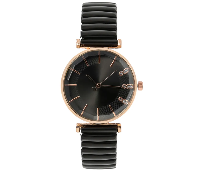 Treasure Simple Ladies Quartz Watch Casual Stainless Steel Elastic Stretch Strap - Black  | JPN3956