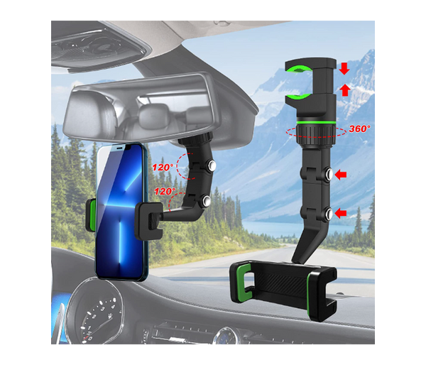 Generic 360 Rotatable Multifunctional Rear View Mirror Car Phone Holder Mount - Green | JPK7586