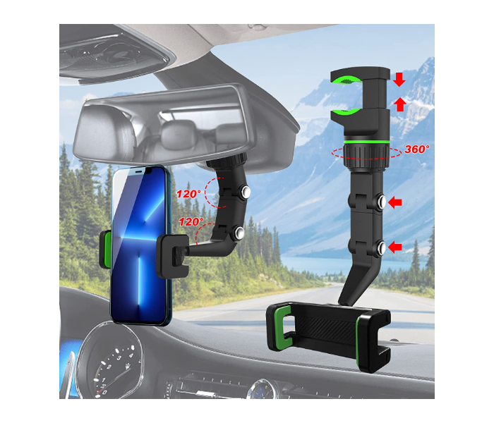 Generic 360 Rotatable Multifunctional Rear View Mirror Car Phone Holder Mount - Green | JPK7586