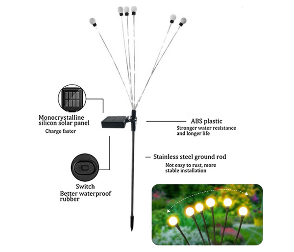 Jongo 8 LED Solar Firefly Lights, Solar Lights for Outside, Solar Outdoor Waterproof Lights, Solar Garden Lights, Solar Garden Decorative Lights Garden Patio Passage Decor, Colorful Lights | JPN2864