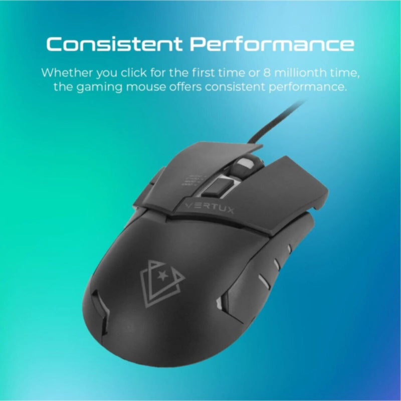 VERTUX | High Precision Wired Gaming Optical Mouse Black 3200 DPI | DOMINATOR.BLK