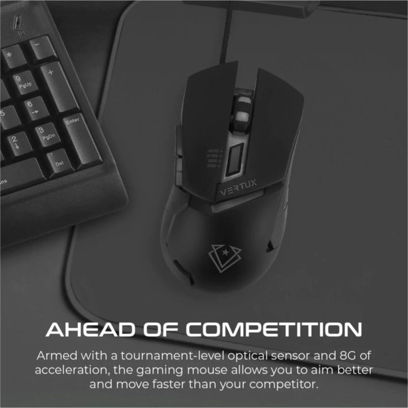 VERTUX | High Precision Wired Gaming Optical Mouse Black 3200 DPI | DOMINATOR.BLK