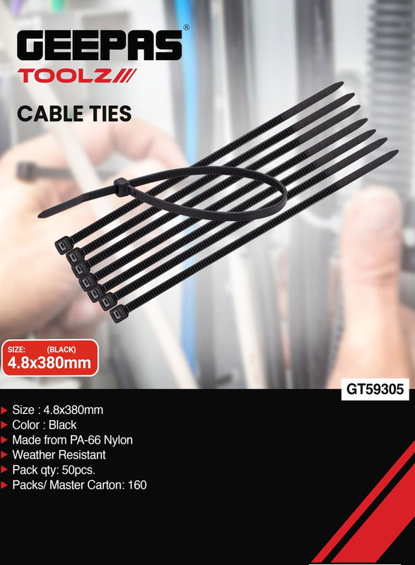 GEEPAS | Cable Ties 4.8 X 380 Mm Pack Of 50 Pieces | EPS1273