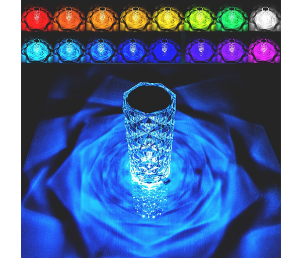 Crystal Diamond Color Changing Creative Romantic Rose Acrylic LED Light for Bedroom Living Room Touch Control Bedside Lamp with USB Port | JPL2069