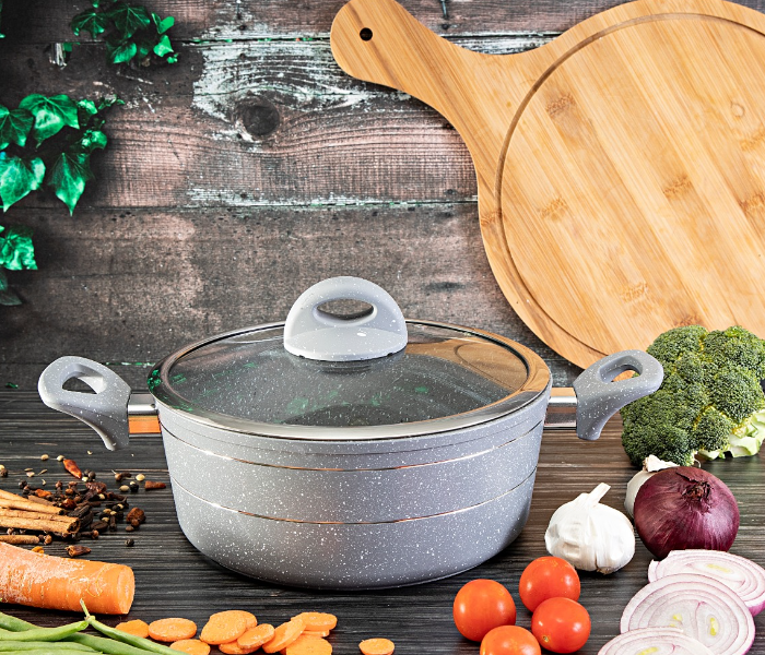 ROYALFORD | 26Cm Marble Smart Casserole With Glass Lid Grey | Rf9469