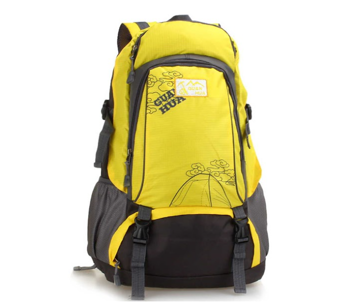 Galaxy Mountain and Letter Graphic Mesh Panel Hiking Backpack - Yellow | JPL7062
