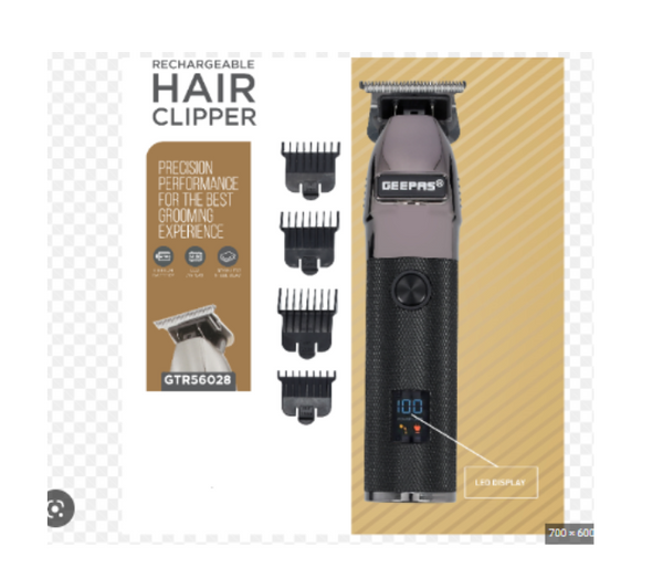 GEEPAS | Rechargeable USB Hair Clipper with LED Display Black and Grey | GTR56028