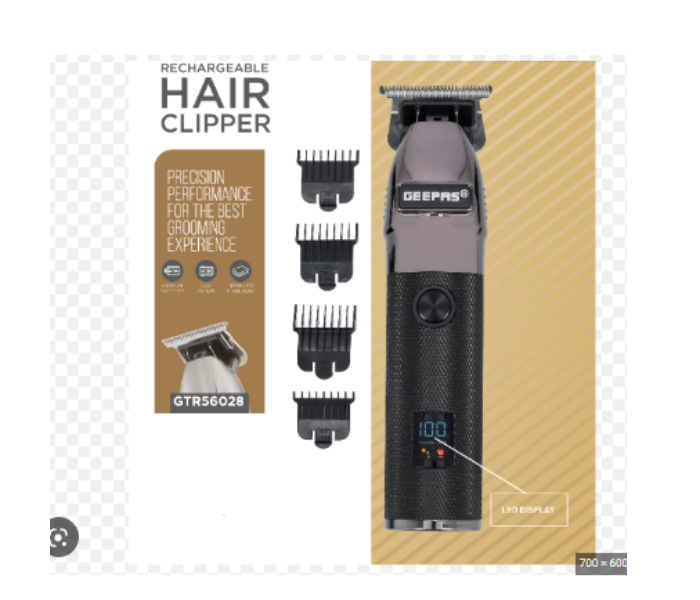 GEEPAS | Rechargeable USB Hair Clipper with LED Display Black and Grey | GTR56028
