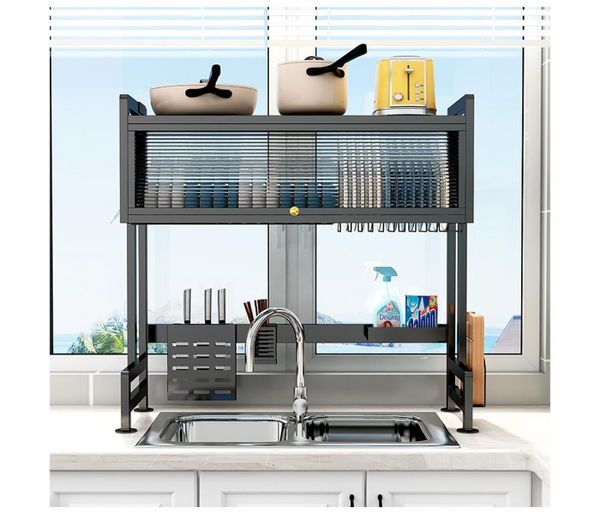 Dish Drying Rack Storage Above The Sink With Top Glass Shelves For Kitchen Bowl Storage | JPN1999