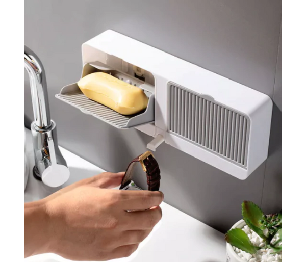 DIY 2 in 1 Adhesive Wall Mounted Soap Dish Drain Box - A | JPL4655