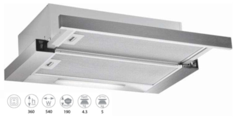 WHITE DAISY | Full Inox Sliding Cooker Hood 60cm | F7