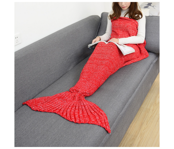 FN-Super Soft Crochet Mermaid Tail Blanket For Kids (85cm) - Red | JPJ7884