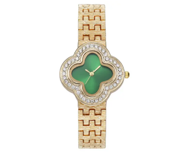 Stainless Steel Green Clover Dial Crystal Watches Luxury For Women | JPN3925