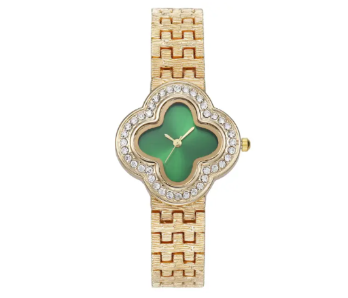 Stainless Steel Green Clover Dial Crystal Watches Luxury For Women | JPN3925