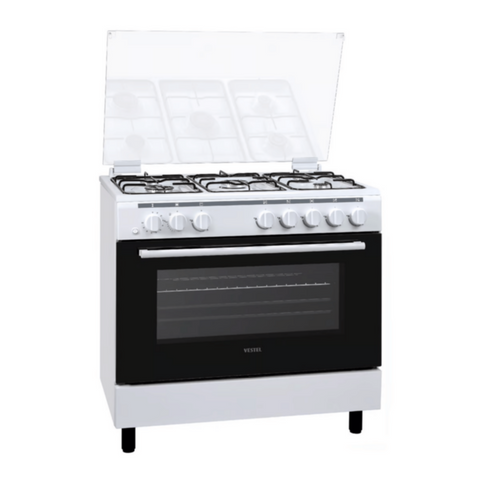 VESTEL | 90X60cm Full Gas Cooker 5 Burner White | F96G87
