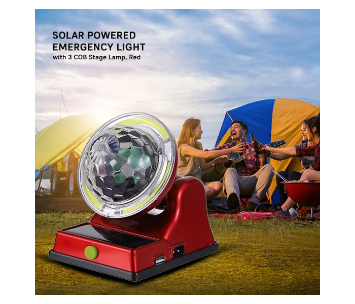 Solar Powered Emergency Light with 3 COB Stage Lamp, Red | JPO6419