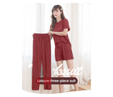 3 Piece Plain Sleepwear Dress for Women - Pink  | JPK9135
