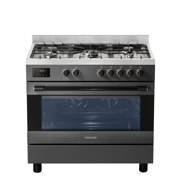 TOSHIBA | 5 Burner Gas Cooking Range Charcoal Grey Silver | RLA1-90MG5GE(GMR)