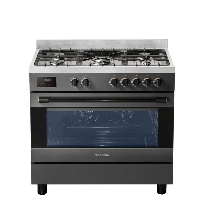 TOSHIBA | 5 Burner Gas Cooking Range Charcoal Grey Silver | RLA1-90MG5GE(GMR)