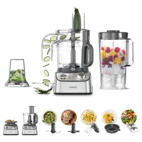 KENWOOD | Food Processor 1000W With Blender, Grinder Mill, Dual Metal Whisk, Dough Maker, Citrus Juicer, Express Serve/Salad Maker, Kitchen Scale/Weighing Tray Silver | FDM71.690SS