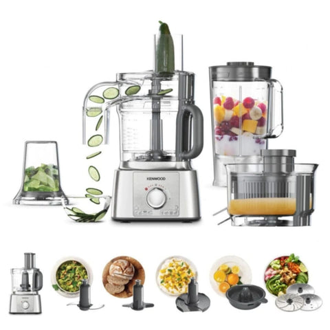 KENWOOD | Food Processor 1000W Multi-Functional With 3 Stainless Steel Disks, Blender, Grinder Mill, Juicer Extractror, Whisk, Dough Maker, Citrus Juicer, Express Serve/Salad Maker Silver | FDP65.880SI