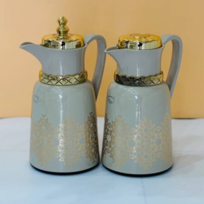 ANSA | Flask Set Of 2Pcs Beige With Gold Design | FK13-B-BEG