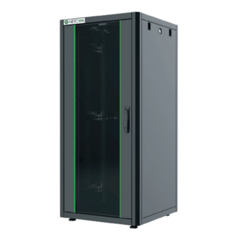 NETCON | 12U Floor Mount 600W x 800D Cabinet, Front Glass & 2 Rear Erforated Dual Door, 2 Way Fan | NTF12U60802F