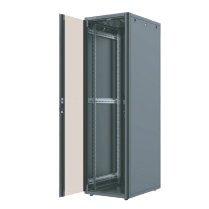 NETCON | 42U Floor Mount 800Wx1000D Cabinet, Front Glass & 2 Rear Perforated Dual Door, 2 nos. Vertical Cable Manager, 4 Way Fan | NTF42U801004F