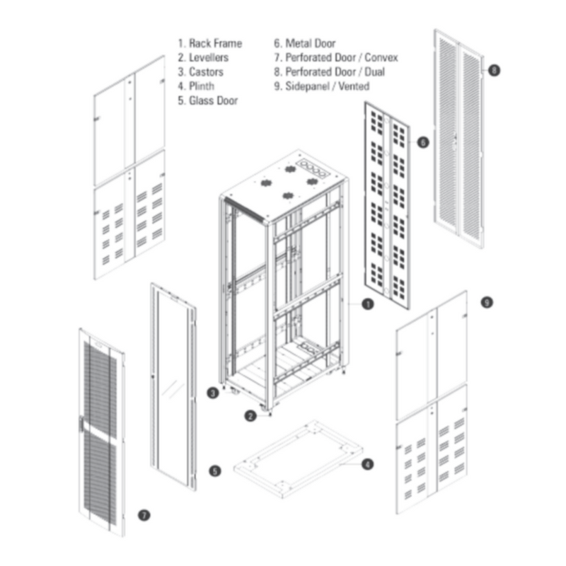 NETCON | 15U Floor Mount 600Wx800D Cabinet, Ffront Glass & 2 Rear Perforated Ddual Door, 2 Way Fan | NTF15U60802F