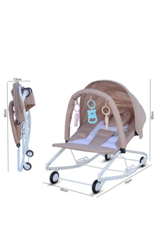 Foldable Baby Rocking Chair With Toy Bar 0 to 2 years | 274-9 Beige